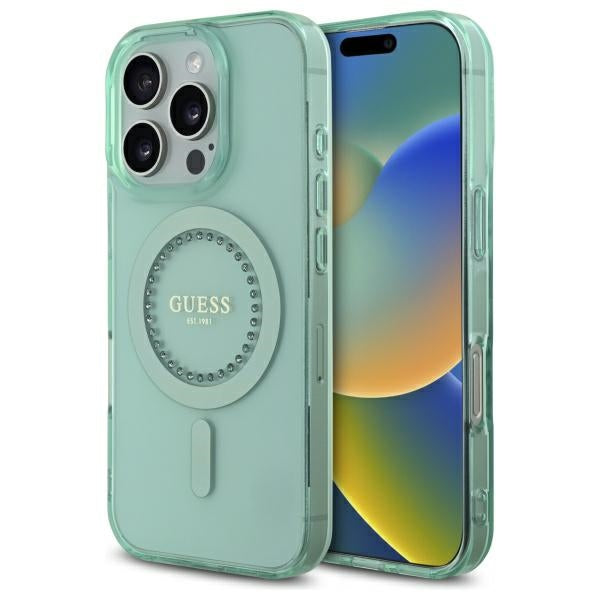 Ovitek MagSafe za Apple iPhone 16 Pro, Guess, IML Rhinestone, Zelen