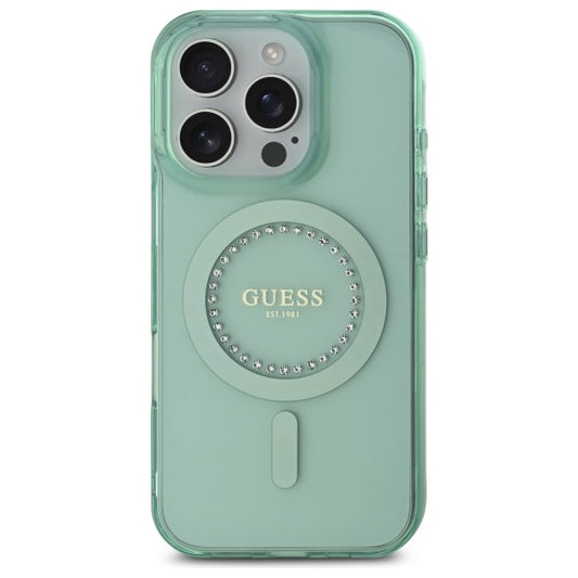 Ovitek MagSafe za Apple iPhone 16 Pro, Guess, IML Rhinestone, Zelen