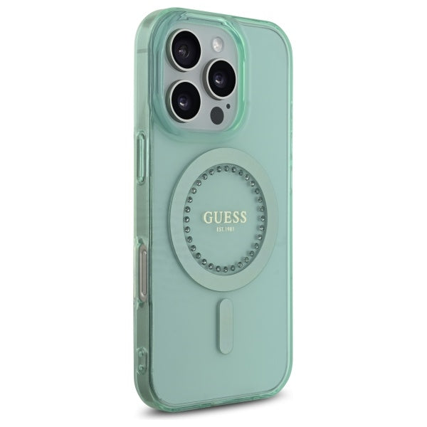 Ovitek MagSafe za Apple iPhone 16 Pro, Guess, IML Rhinestone, Zelen