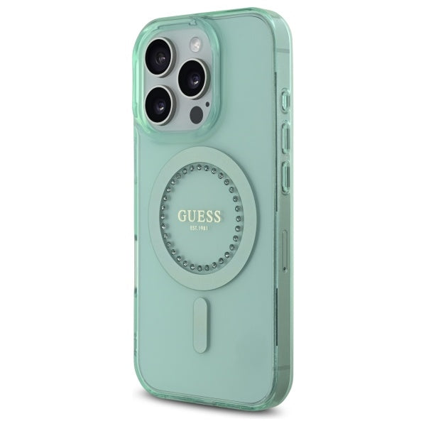 Ovitek MagSafe za Apple iPhone 16 Pro, Guess, IML Rhinestone, Zelen