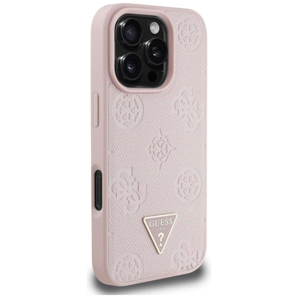 MagSafe ovitek za Apple iPhone 16 Pro, Guess, Peony Grained Hot Stamp Triangle, Roza