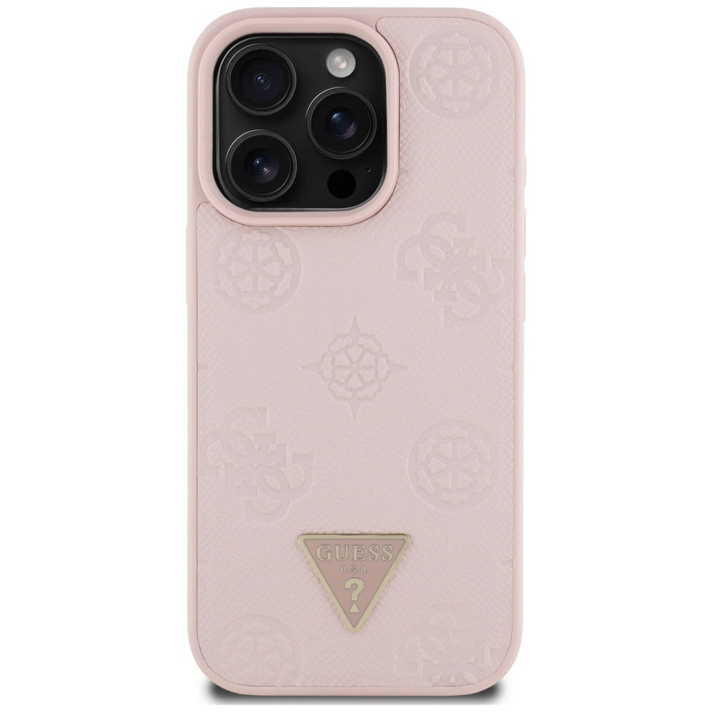 MagSafe ovitek za Apple iPhone 16 Pro, Guess, Peony Grained Hot Stamp Triangle, Roza