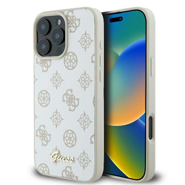 MagSafe ovitek za Apple iPhone 16 Pro, Guess, Peony Script, Bela