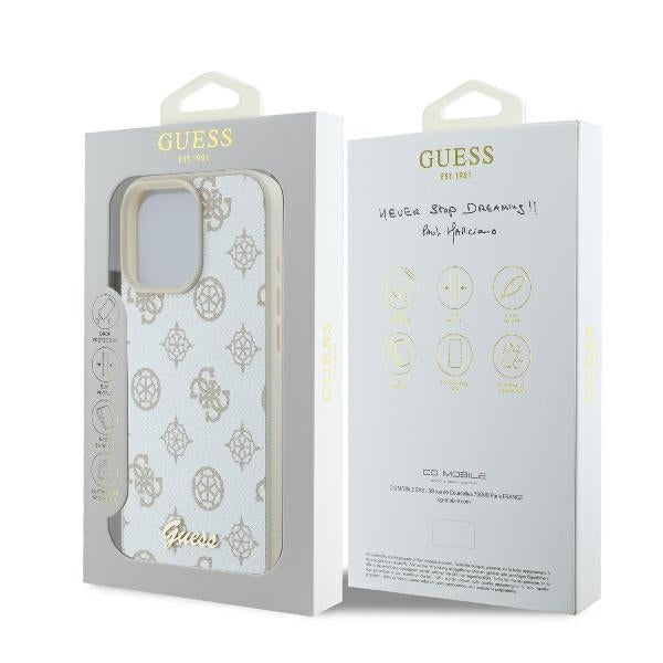 MagSafe ovitek za Apple iPhone 16 Pro, Guess, Peony Script, Bela
