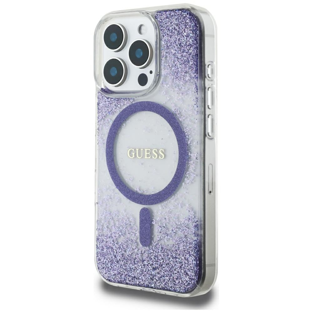 Ovitek MagSafe za Apple iPhone 16 Pro, Guess, Resin Bottom Glitter, Vijolična