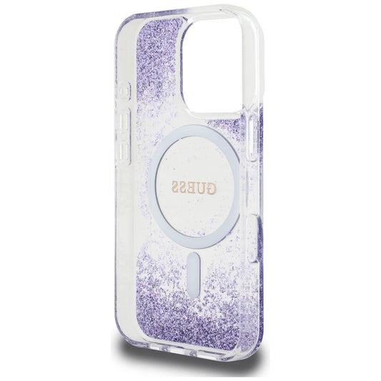 Ovitek MagSafe za Apple iPhone 16 Pro, Guess, Resin Bottom Glitter, Vijolična