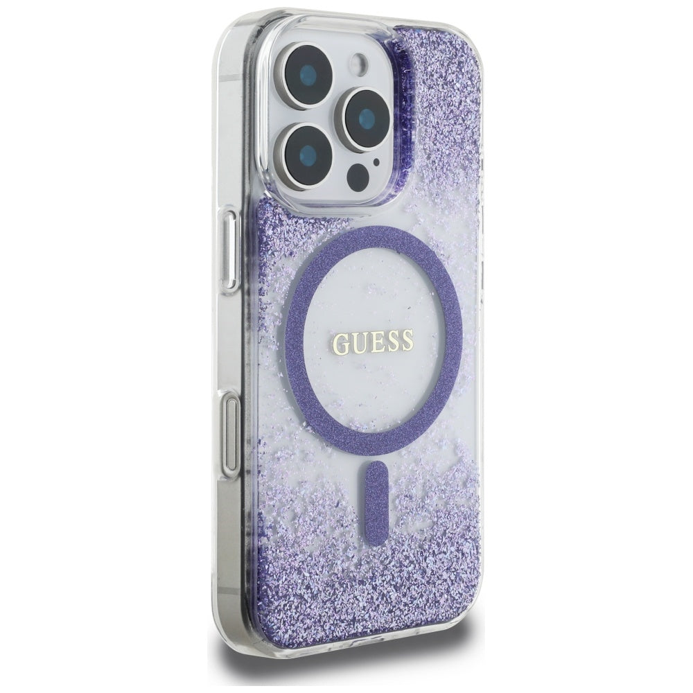 Ovitek MagSafe za Apple iPhone 16 Pro, Guess, Resin Bottom Glitter, Vijolična