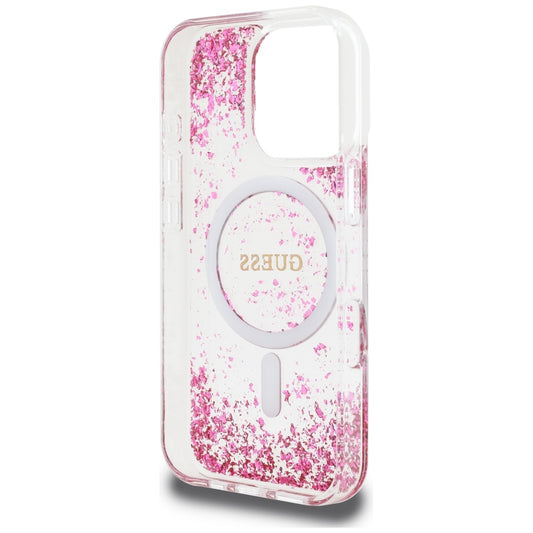 Ovitek MagSafe za Apple iPhone 16 Pro, Guess, Resin Bottom Glitter, Roza