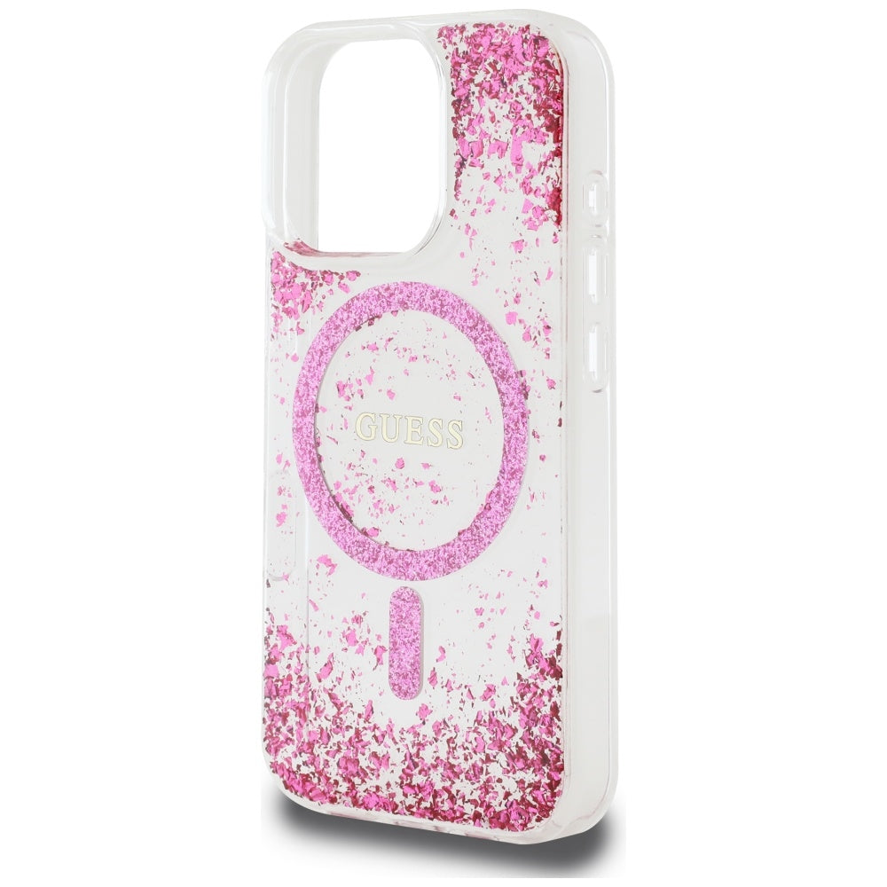 Ovitek MagSafe za Apple iPhone 16 Pro, Guess, Resin Bottom Glitter, Roza
