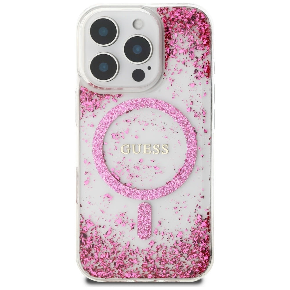 Ovitek MagSafe za Apple iPhone 16 Pro, Guess, Resin Bottom Glitter, Roza