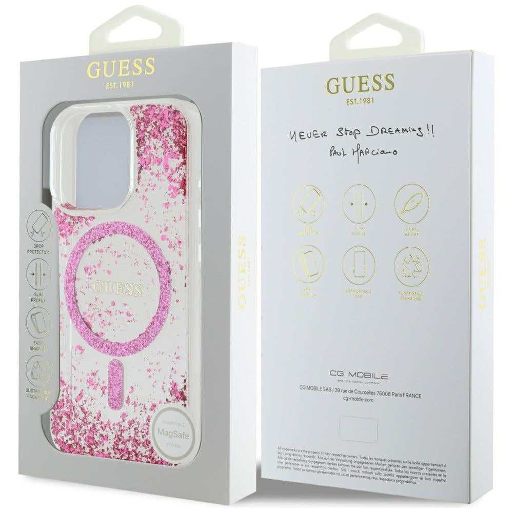 Ovitek MagSafe za Apple iPhone 16 Pro, Guess, Resin Bottom Glitter, Roza