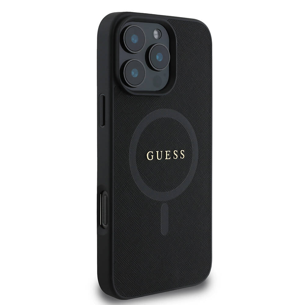Ovitek MagSafe za Apple iPhone 16 Pro, Guess, Saffiano Classic Logo, Črn