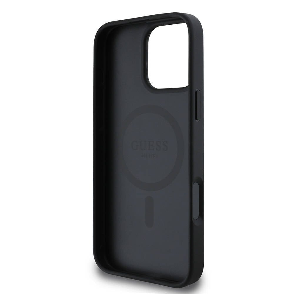 Ovitek MagSafe za Apple iPhone 16 Pro, Guess, Saffiano Classic Logo, Črn