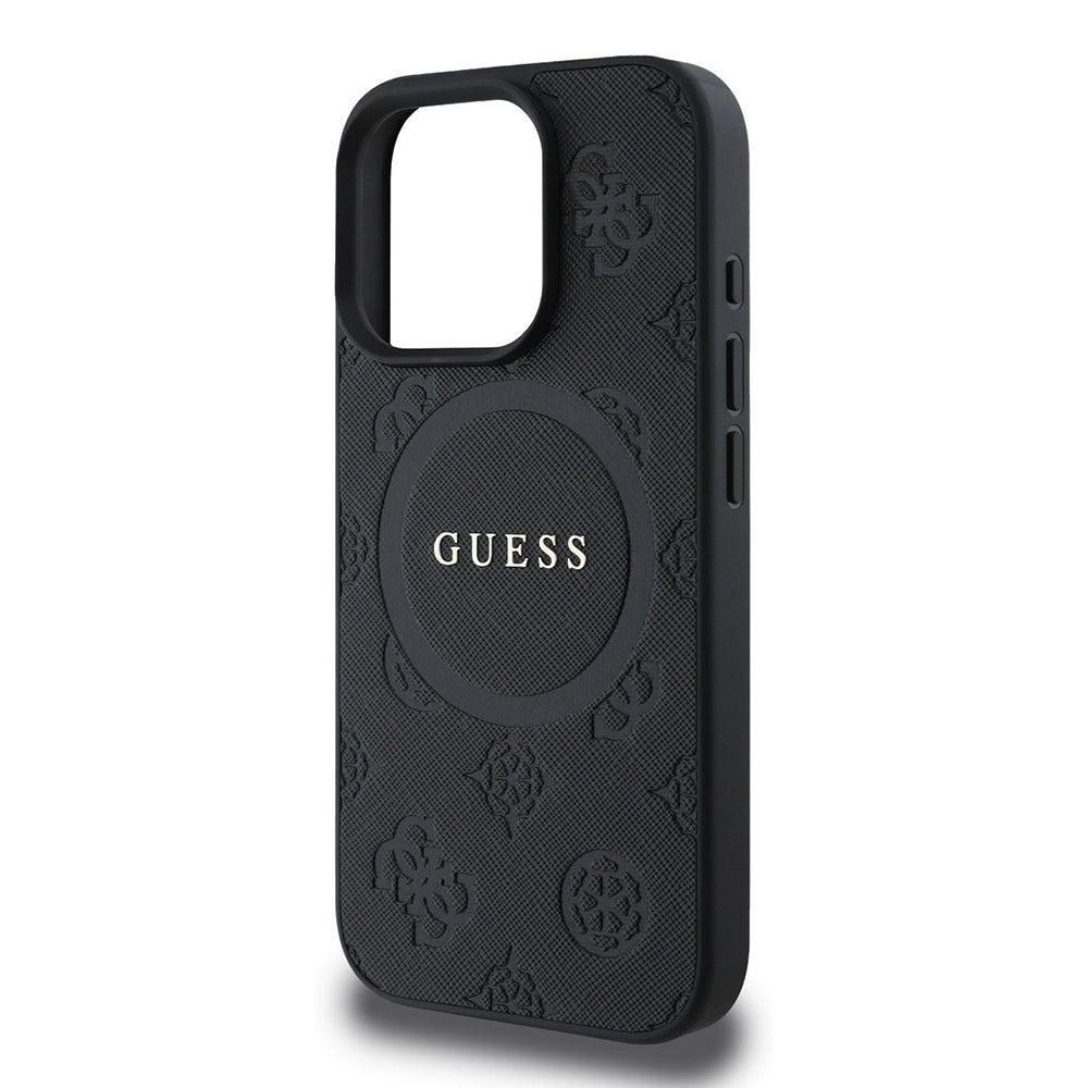 Ovitek MagSafe za Apple iPhone 16 Pro, Guess, Saffiano Peony Classic Logo, črn