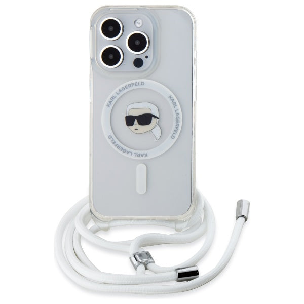 Ovitek MagSafe za Apple iPhone 16 Pro, Karl Lagerfeld, IML Crossbody Karl's Head, Prozoren