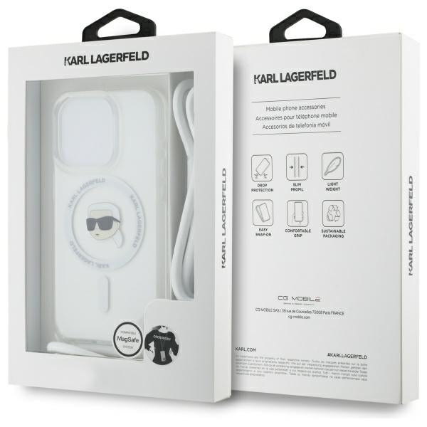Ovitek MagSafe za Apple iPhone 16 Pro, Karl Lagerfeld, IML Crossbody Karl's Head, Prozoren