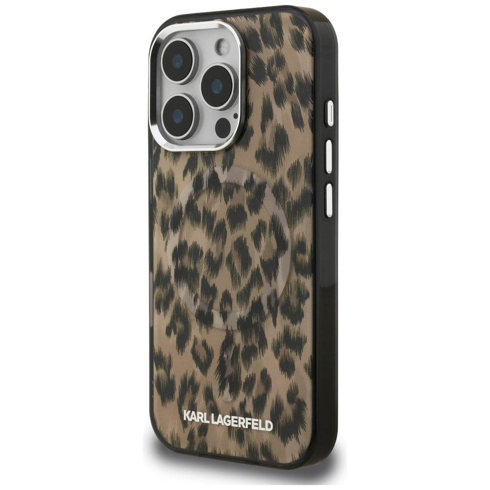 Ovitek MagSafe za Apple iPhone 16 Pro, Karl Lagerfeld, IML Leopard vzorec, rjava