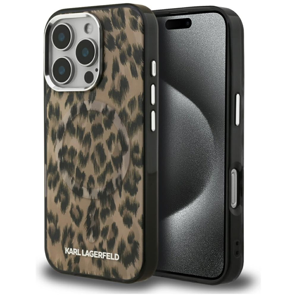 Ovitek MagSafe za Apple iPhone 16 Pro, Karl Lagerfeld, IML Leopard vzorec, rjava