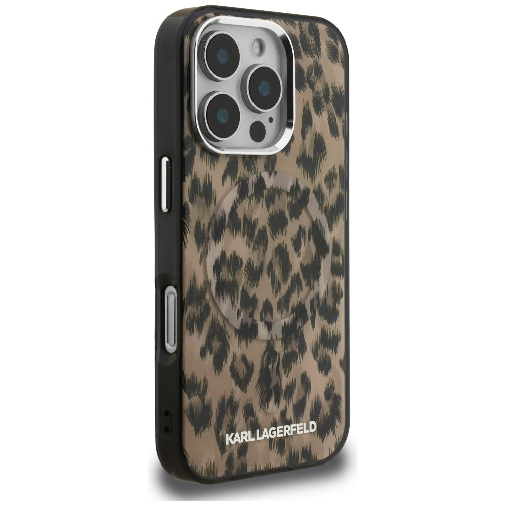 Ovitek MagSafe za Apple iPhone 16 Pro, Karl Lagerfeld, IML Leopard vzorec, rjava