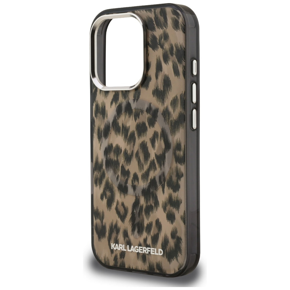 Ovitek MagSafe za Apple iPhone 16 Pro, Karl Lagerfeld, IML Leopard vzorec, rjava