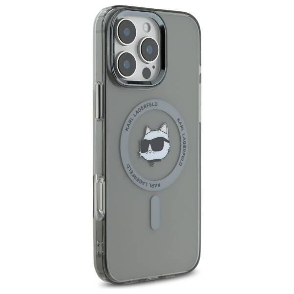 Ovitek MagSafe za Apple iPhone 16 Pro, Karl Lagerfeld, IML Metal Choupette's Head, Črn
