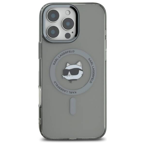 Ovitek MagSafe za Apple iPhone 16 Pro, Karl Lagerfeld, IML Metal Choupette's Head, Črn