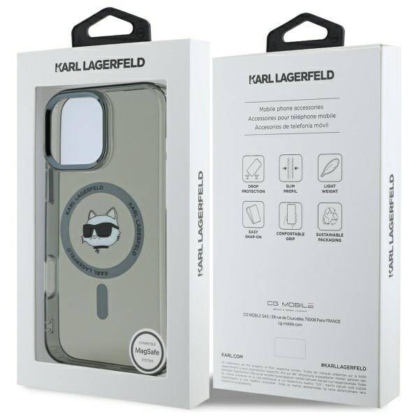 Ovitek MagSafe za Apple iPhone 16 Pro, Karl Lagerfeld, IML Metal Choupette's Head, Črn