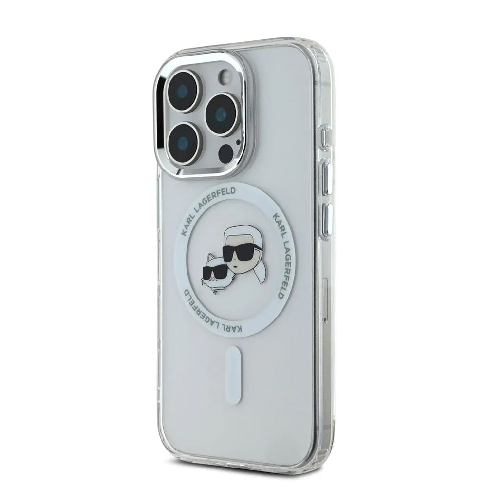 Ovitek MagSafe za Apple iPhone 16 Pro, Karl Lagerfeld, IML Metal Karl & Choupette's Heads, Bela