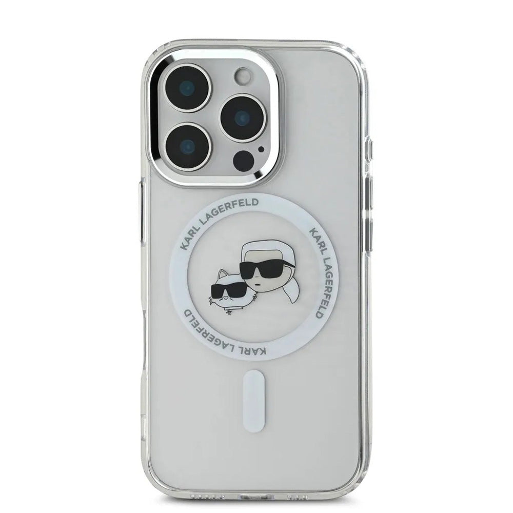 Ovitek MagSafe za Apple iPhone 16 Pro, Karl Lagerfeld, IML Metal Karl & Choupette's Heads, Bela