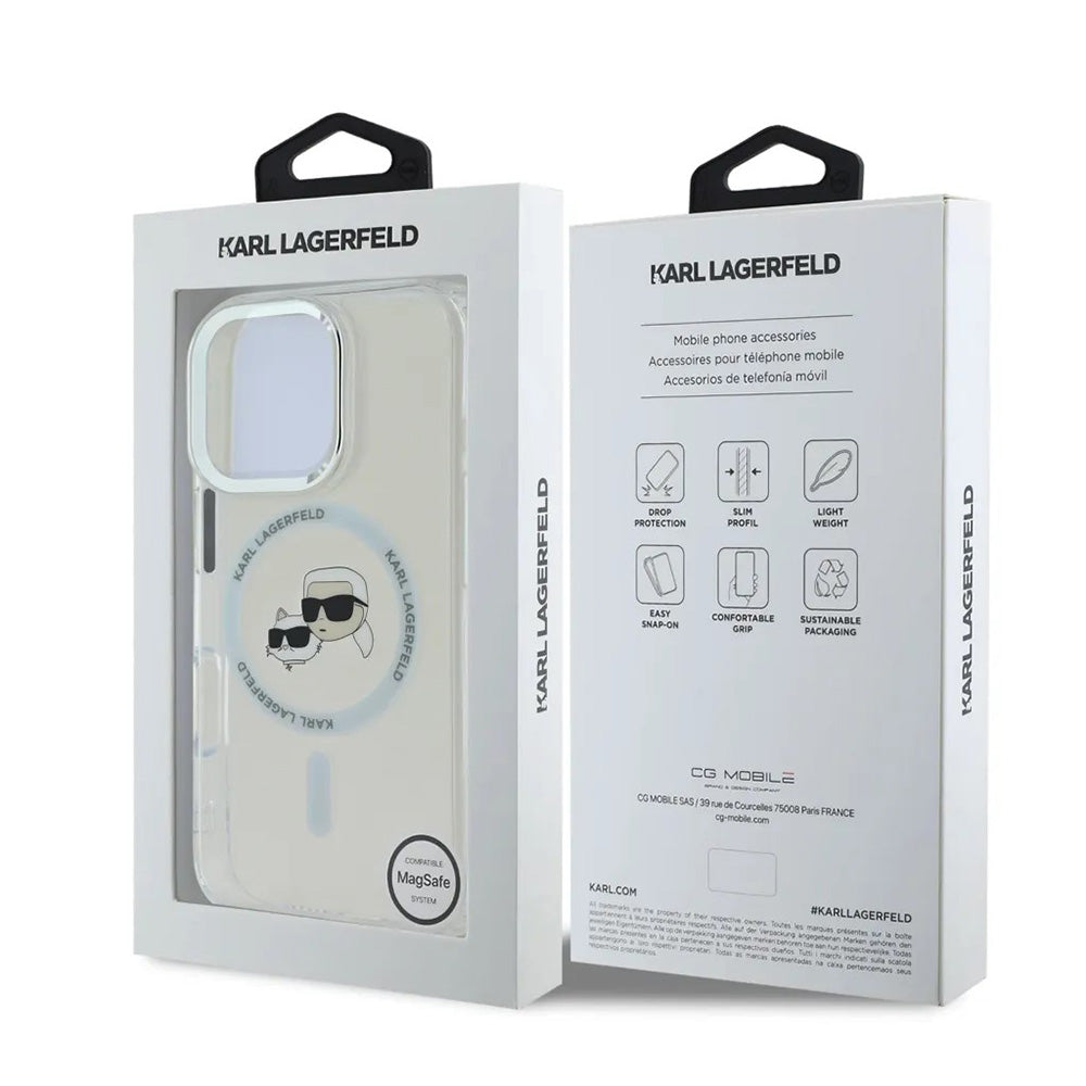 Ovitek MagSafe za Apple iPhone 16 Pro, Karl Lagerfeld, IML Metal Karl & Choupette's Heads, Bela