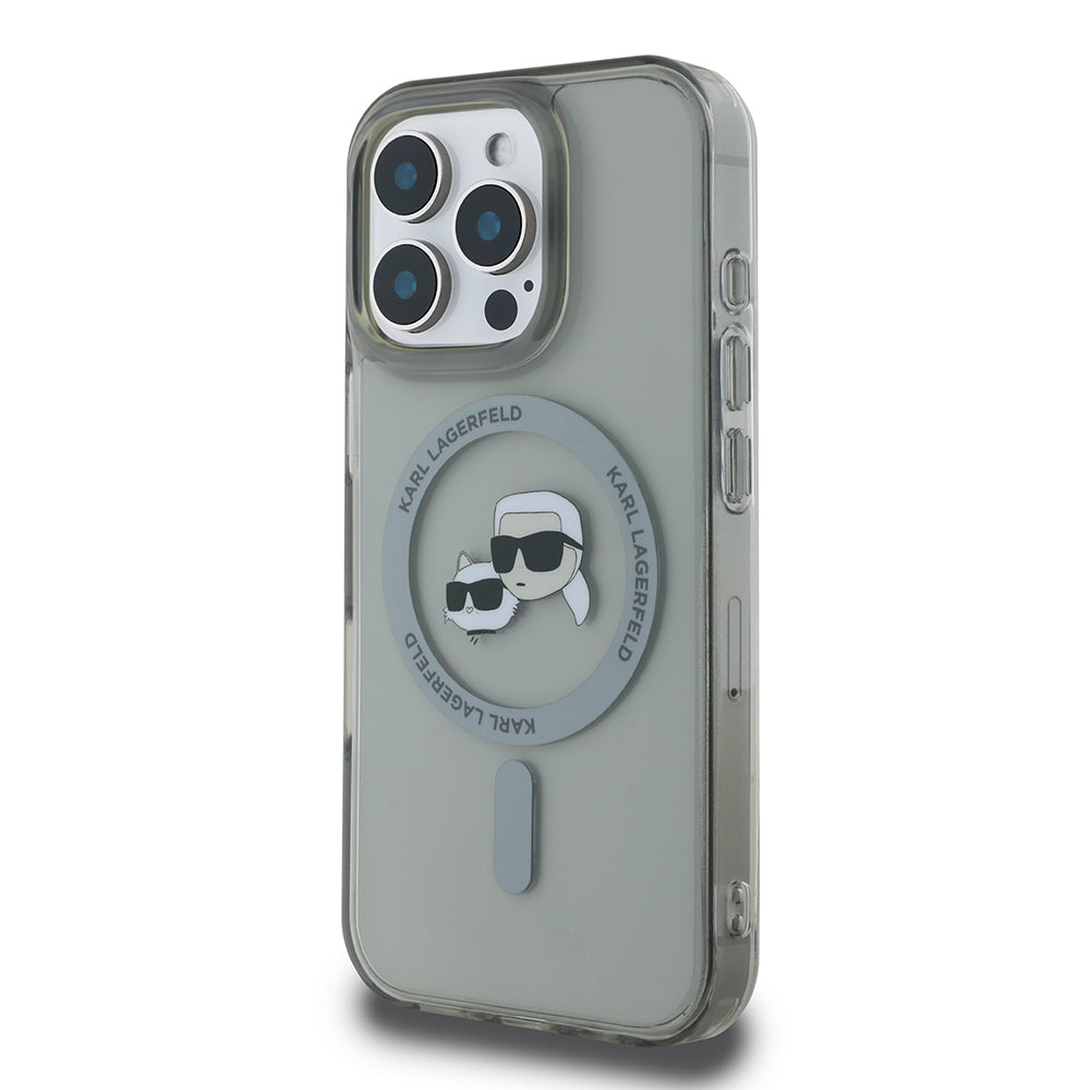 Ovitek MagSafe za Apple iPhone 16 Pro, Karl Lagerfeld, IML Metal Karl & Choupette's Heads, Črn