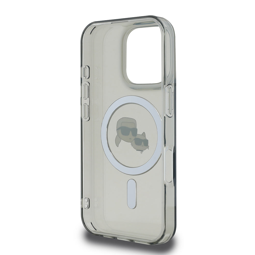Ovitek MagSafe za Apple iPhone 16 Pro, Karl Lagerfeld, IML Metal Karl & Choupette's Heads, Črn