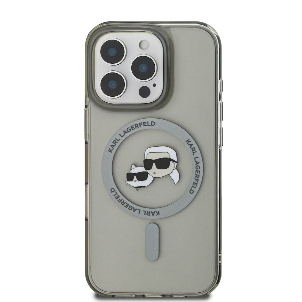 Ovitek MagSafe za Apple iPhone 16 Pro, Karl Lagerfeld, IML Metal Karl & Choupette's Heads, Črn