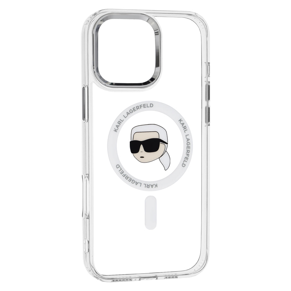 Ovitek MagSafe za Apple iPhone 16 Pro, Karl Lagerfeld, IML Metal Karl's Head, Bela