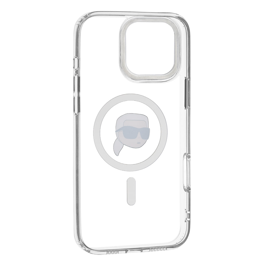 Ovitek MagSafe za Apple iPhone 16 Pro, Karl Lagerfeld, IML Metal Karl's Head, Bela
