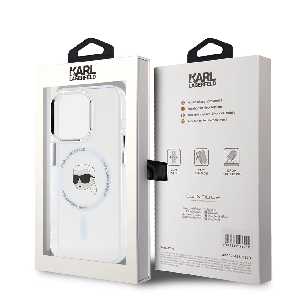Ovitek MagSafe za Apple iPhone 16 Pro, Karl Lagerfeld, IML Metal Karl's Head, Bela
