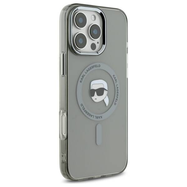 Ovitek MagSafe za Apple iPhone 16 Pro, Karl Lagerfeld, IML Metal Karl's Head, črn