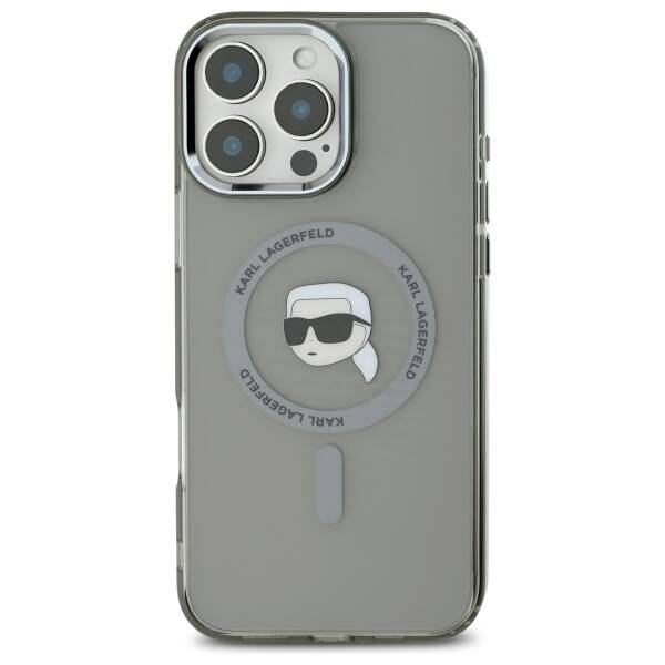 Ovitek MagSafe za Apple iPhone 16 Pro, Karl Lagerfeld, IML Metal Karl's Head, črn