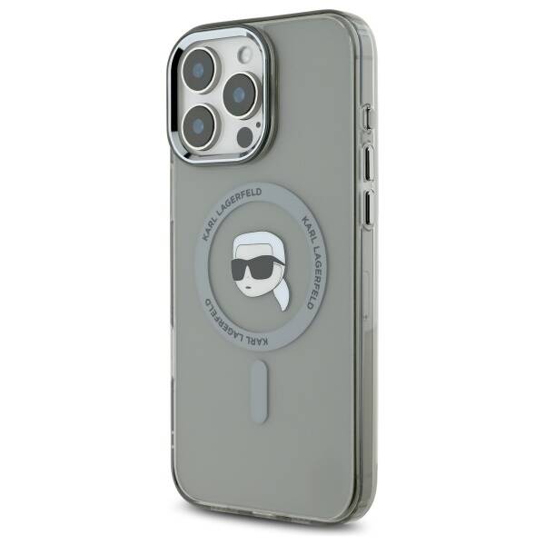 Ovitek MagSafe za Apple iPhone 16 Pro, Karl Lagerfeld, IML Metal Karl's Head, črn