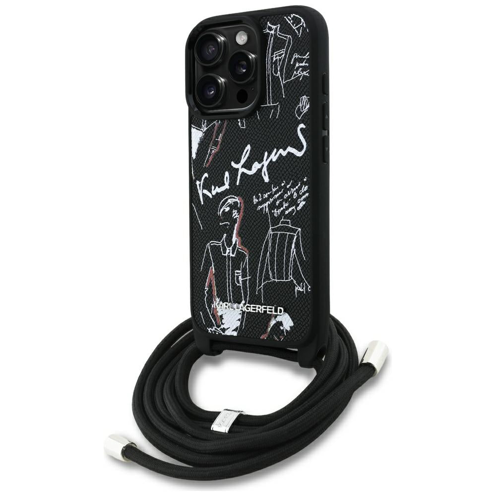 MagSafe ovitek za Apple iPhone 16 Pro, Karl Lagerfeld, Saffiano Crossbody, črn