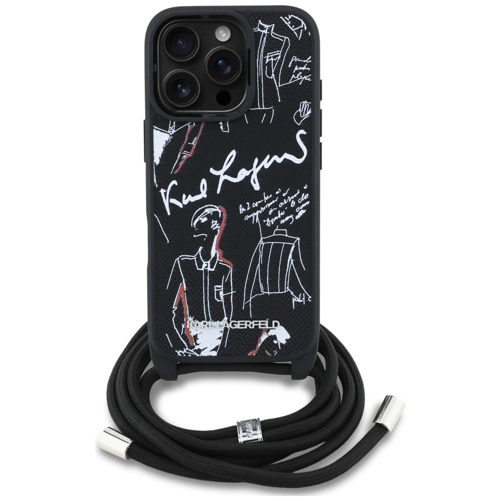 MagSafe ovitek za Apple iPhone 16 Pro, Karl Lagerfeld, Saffiano Crossbody, črn