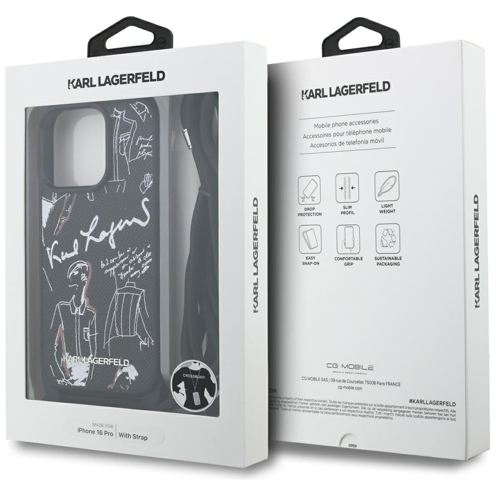 MagSafe ovitek za Apple iPhone 16 Pro, Karl Lagerfeld, Saffiano Crossbody, črn