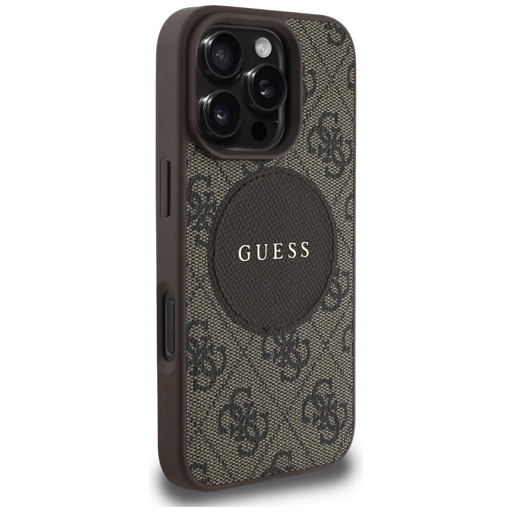 Ovitek MagSafe za Apple iPhone 16 Pro Max, Guess, 4G Circle Classic Logo, rjava