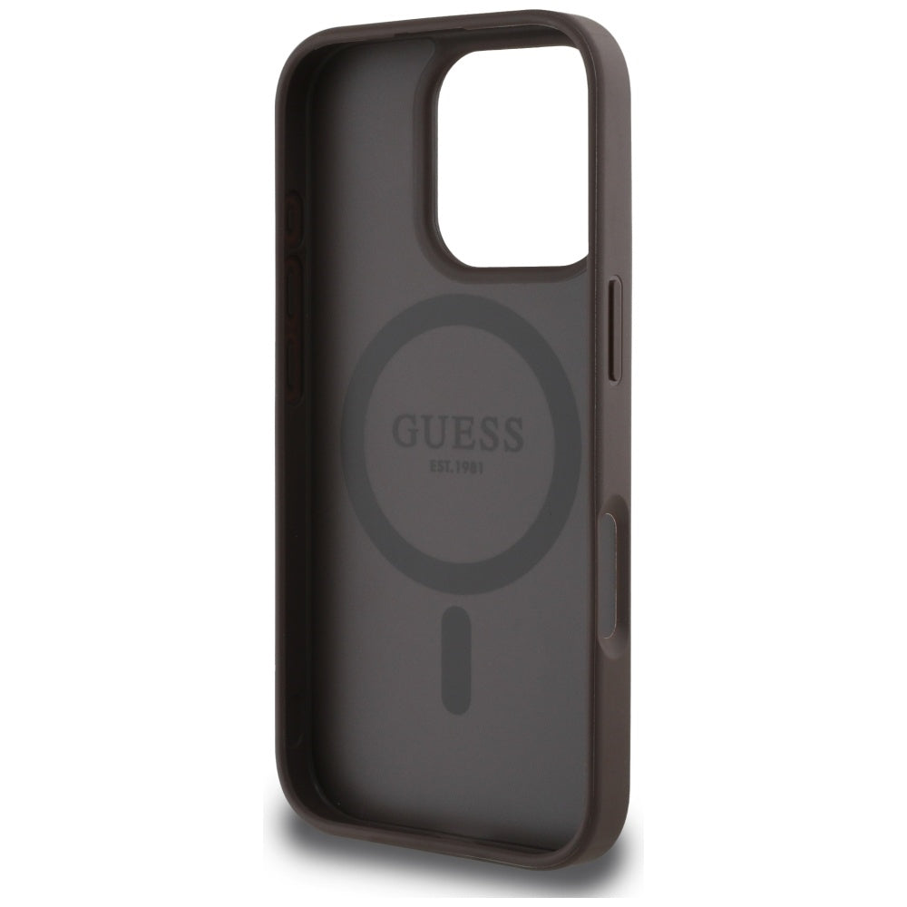 Ovitek MagSafe za Apple iPhone 16 Pro Max, Guess, 4G Circle Classic Logo, rjava