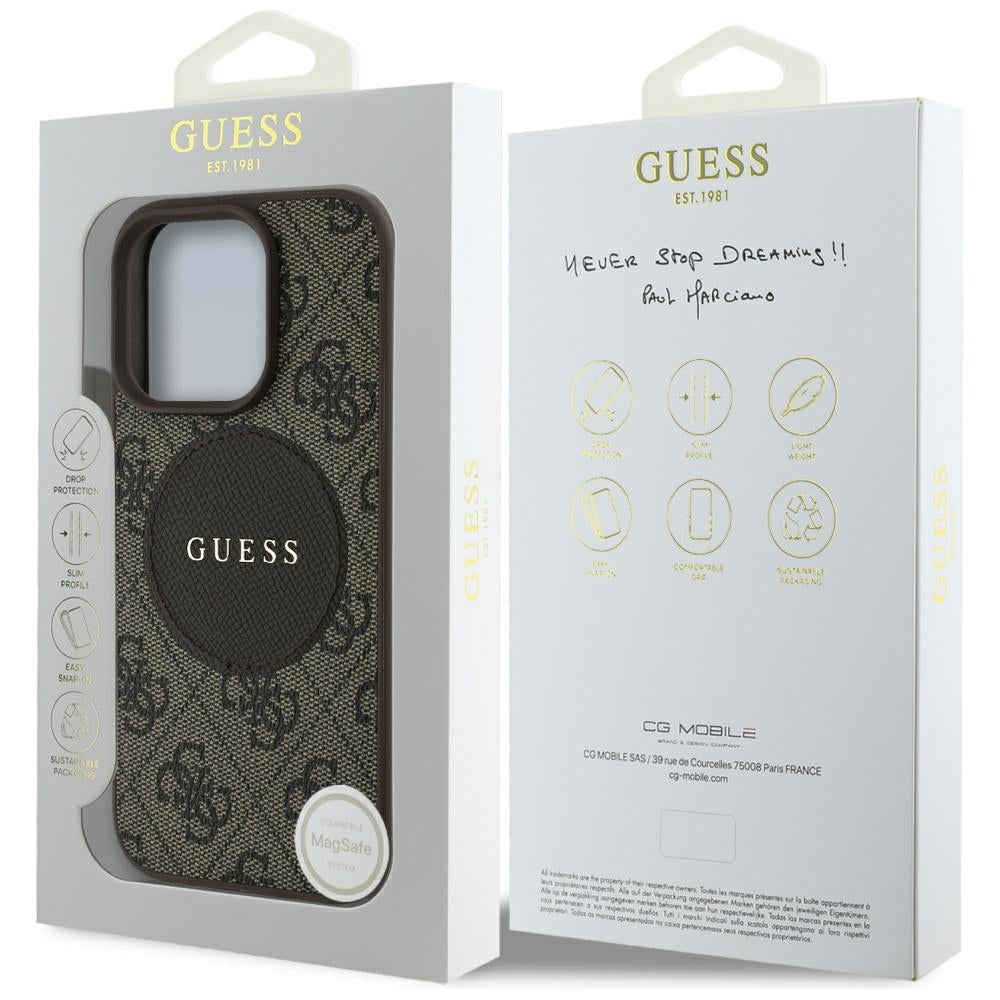 Ovitek MagSafe za Apple iPhone 16 Pro Max, Guess, 4G Circle Classic Logo, rjava