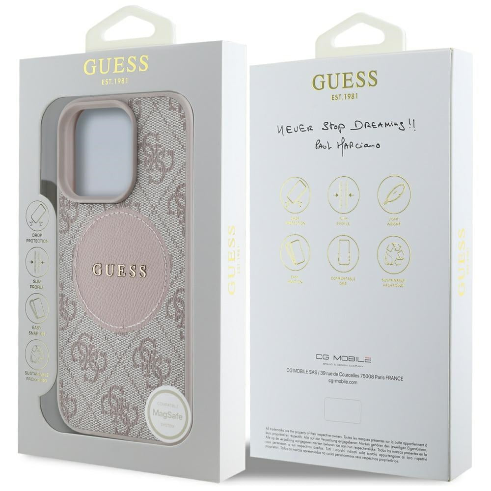 Ovitek MagSafe za Apple iPhone 16 Pro Max, Guess, 4G Circle Classic Logo, Roza