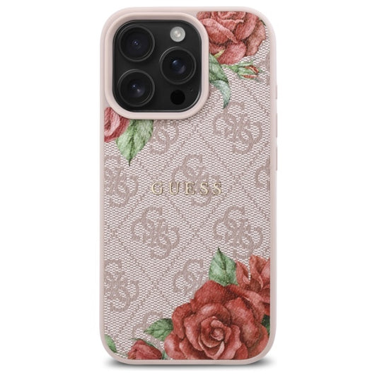 Ovitek MagSafe za Apple iPhone 16 Pro Max, Guess, 4G Flowers Print, Roza