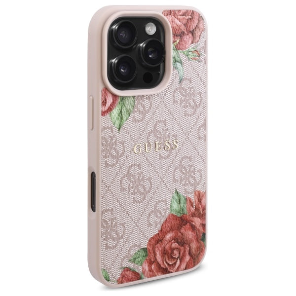 Ovitek MagSafe za Apple iPhone 16 Pro Max, Guess, 4G Flowers Print, Roza