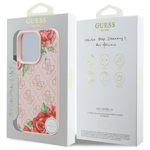 Ovitek MagSafe za Apple iPhone 16 Pro Max, Guess, 4G Flowers Print, Roza
