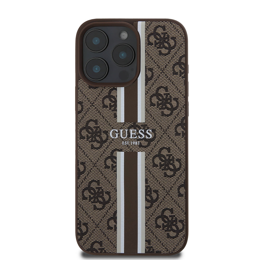 Ovitek MagSafe za Apple iPhone 16 Pro Max, Guess, 4G Printed Stripes, rjava